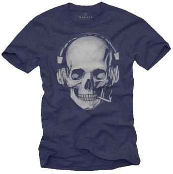 MAKAYA Totenkopf T-Shirt Kopfhörer blau