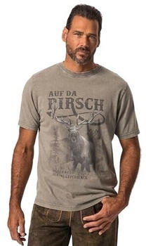 JP 1880 Tracht Halbarm Großer Print Vintage Look Brustprint Rundhals T-Shirt aschgrau