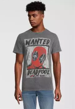 Recovered T-Shirt Deadpool Wanted Poster Marvel-Print grau