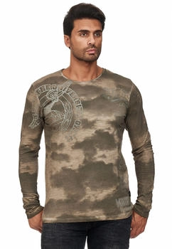 Rusty Neal Langarmshirt eindrucksvollem Print khaki