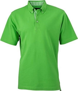 James & Nicholson Poloshirt Karoeinsatz lime green weiß