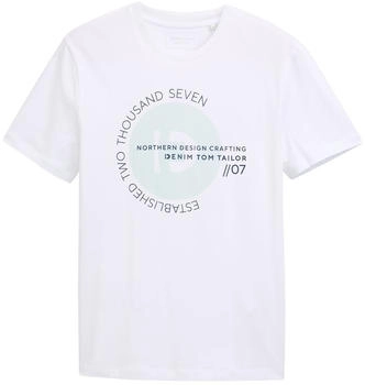 Tom Tailor Denim Basic T-Shirt mit Logo-Print Knit White (1043491)