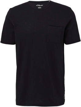 s.Oliver Flammgarn-T-Shirt mit Brusttasche und offenen Kanten schwarz 2163479.9999.