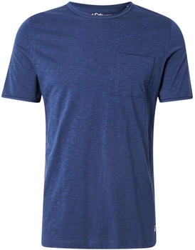 s.Oliver Flammgarn-T-Shirt mit Brusttasche und offenen Kanten blau 2163479.5852.