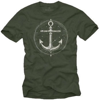 MAKAYA T-Shirt Anker Vintage Stil Space Design blau grau