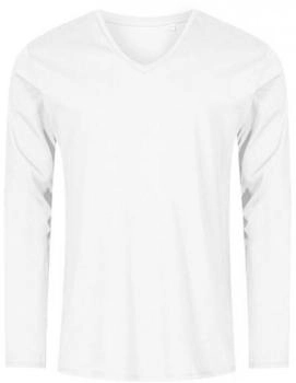 Promodoro Langarmshirt Herren V-Neck weiß