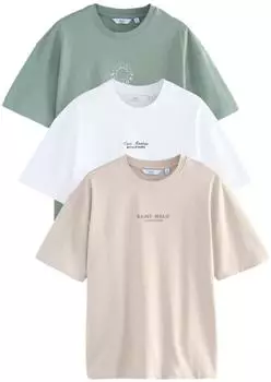 Next Fashion Print-Shirt Regular Fit Grafik-T-Shirts Baumwolle 3er-Pack weiss grün neutral