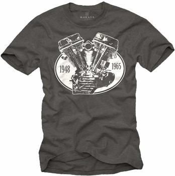 MAKAYA Panhead Motorrad Chopper T-Shirt grau