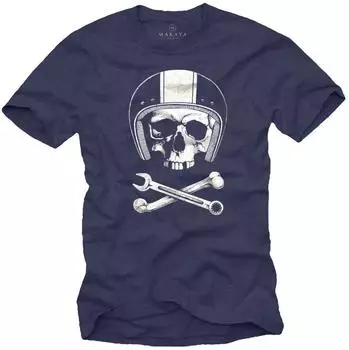 MAKAYA T-Shirt Totenkopf Motorradhelm blau