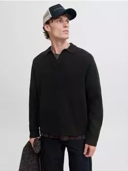 Jack & Jones jcocover knit split neck polo schwarz