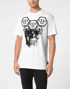 Philipp Plein Skull T-Shirt mit Schmucksteinen (PPL9557) weiß
