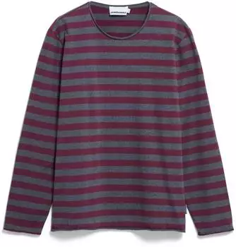 armedangels Maarkos LS Stripes BR Longsleeve aus Bio-Baumwolle steel melange/dark cranberry