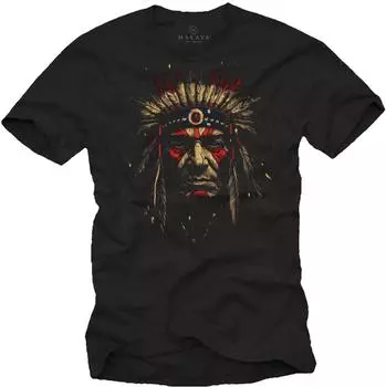 MAKAYA Indian T-Shirt Chief Indian Motif Warrior Native American Feather Headdress schwarz