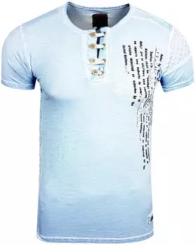 Rusty Neal T-Shirt mit Knopfleiste hellblau