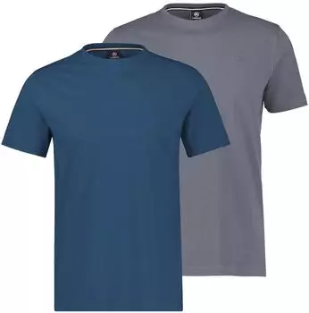 Lerros O-Neck T-Shirt mit Logo-Stickerei 2er Pack Regular Fit (2003000) blau/petrol