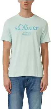 s.Oliver Baumwoll-T-Shirt mit Logo-Print türkis 2139909.61D1.