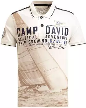 Camp David Polo Shirt Piqué Kurzarm Vintage (CB2512-3157-11) ecru/camel/schwarz/weiß