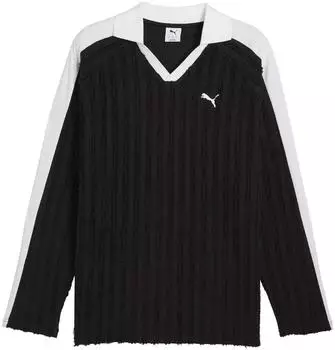 Puma T7 Relaxed Langarmpolo Herren Kleidung Schwarz Black (634311_01)