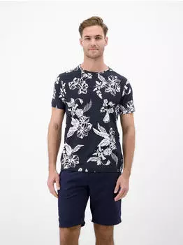Lerros T-Shirt mit O-Neck und floralem All-over-Print Classic Navy (2633024_48502)