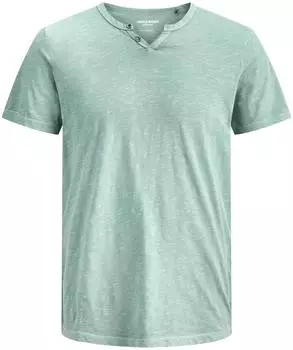 Jack & Jones Split Neck Slim Fit T-Shirt mit kurzen Ärmeln (5715830433625) mineral blue