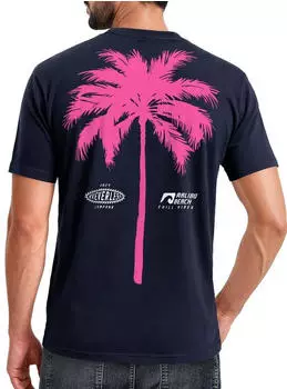Neverless T-Shirt mit Palmen-Print und Retro-Typografie (25949) schwarz-pink/schwarz navy