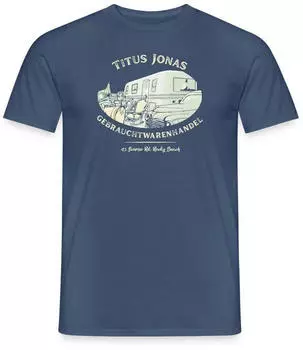 spreadshirt Die Drei Fragezeichen Titus Jonas Gebrauchtwarenhandel T-Shirt (D345052338P6-74582-app4-size3) navy
