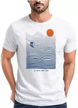 Neverless T-Shirt Surfshirt mit Wellenlinien, Sonne & Surfer Motiv (33547) weiß/grau