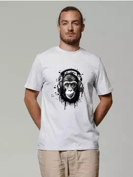 watapparel Affe hört Musik T-Shirt cool heather grey