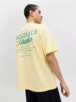 Jack & Jones JCOCOVER SCRIPT BACK TEE SS CREW NECK LN pastel yellow