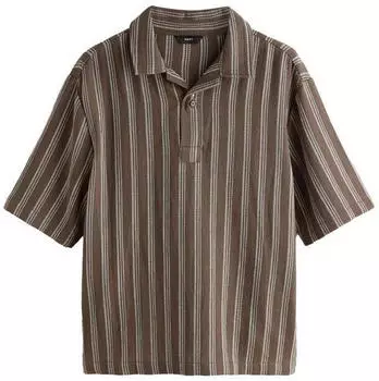 Next Fashion Poloshirt mit 1/4-Zip und vertikalen Streifen (Y3568304) dunkelbraun/weiß