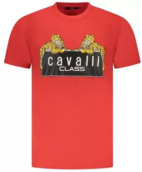 Roberto Cavalli Polo Rundhals T-Shirt mit Logo Regular Fit Vintage rot