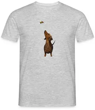 spreadshirt Dackel mit Hummel Männer T-Shirt (D187807893P6-35148-app231-size4) grau meliert
