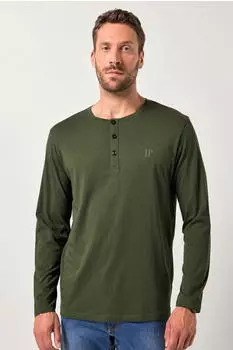 JP 1880 Henley Basic Shirt Langarm Knopfleiste (702555) dunkelgrün