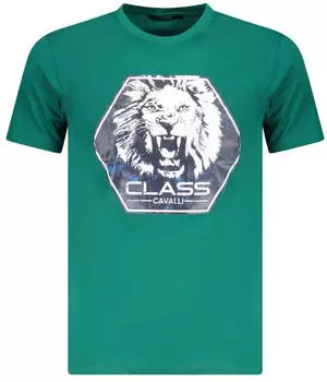 Roberto Cavalli Polo Rundhals T-Shirt mit Logo Regular Fit Vintage (8059915699085) gr&uuml;n