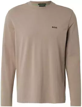 Hugo Boss T-Shirt mit langen Ärmeln aus Stretch-Baumwolle mit Kontrast-Logo Style Tee Long 50506365 Hellbraun