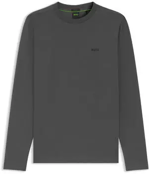 Hugo Boss T-Shirt mit langen Ärmeln aus Stretch-Baumwolle mit Kontrast-Logo Style Tee Long 50506365 Dunkelgrau