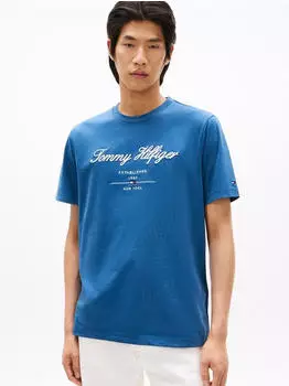 Tommy Hilfiger Logo Embroidery T-Shirt (MW0MW33691) aegean sea