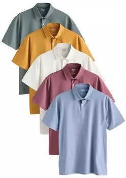 Next Fashion Jersey Polo Shirt 5er-Pack blau/gelb/salbeigrün/pink/ecru