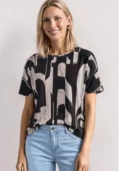 Street One Frauen Kurzarm Shirt mit Rundhals und Print in Braun Gr: (A32550237276)