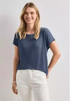 Street One Frauen Dropped Shoulder Shirt mit Rundhals in Blau Gr: (A32540617867)
