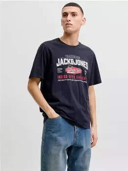 Jack & Jones JJELOGO TEE SS O-NECK 2 COL T-Shirt Regular Fit (13770417) dunkelblau/grenadine/weiß