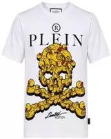 T-Shirt PHILIPP PLEIN "Skull", Herren, Gr. M, wei&szlig; (01, wei&szlig;), 100% Cotton, Shirts