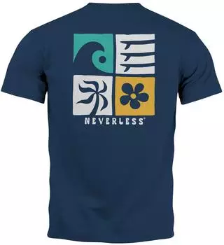 Neverless Backprint Surfing T-Shirt mit Grafik Design (26533) california surf navy