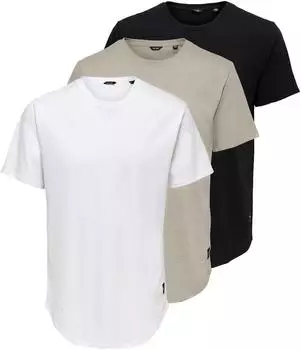 Only & Sons ONSMATT LONGY SS TEE 3-Pack Relaxed Fit (40790364) black/white/silver lining