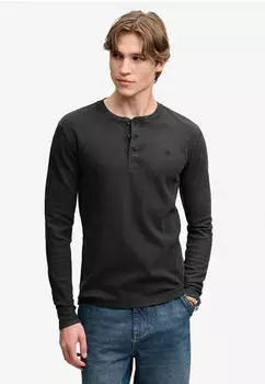 Superdry Waffle Long Sleeve Henley Top Langarmshirt Relaxed Fit Washed washed black