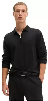 Marc O'Polo Langarm-Poloshirt aus Bio-Baumwoll-Jersey schwarz