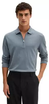 Marc O'Polo Langarm-Poloshirt aus Bio-Baumwoll-Jersey dusk blue