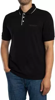 Armani Exchange Essential Striped Collar Side Milano-New York Logo Lettering Polo Shirt (AF10363) black