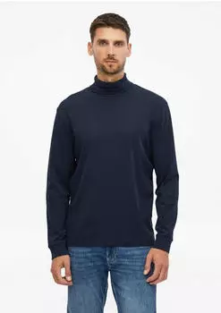s.Oliver Jersey-Rollkragenshirt mit Bündchen Langarmshirt blau