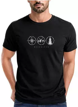 Neverless Print-Shirt mit Outdoor Symbole - Kompass Berge Wald Statement (452473) schwarz